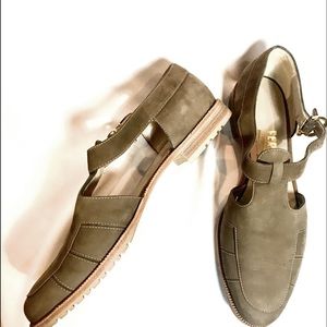 Ferragamo tan suede low heeled shoes